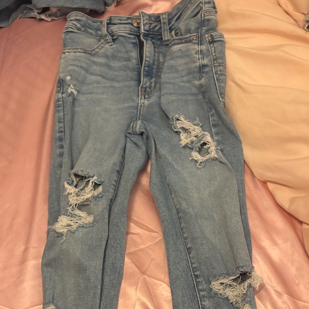 American Eagle Outfitters Blue Skinny Jeans with Distressed Details